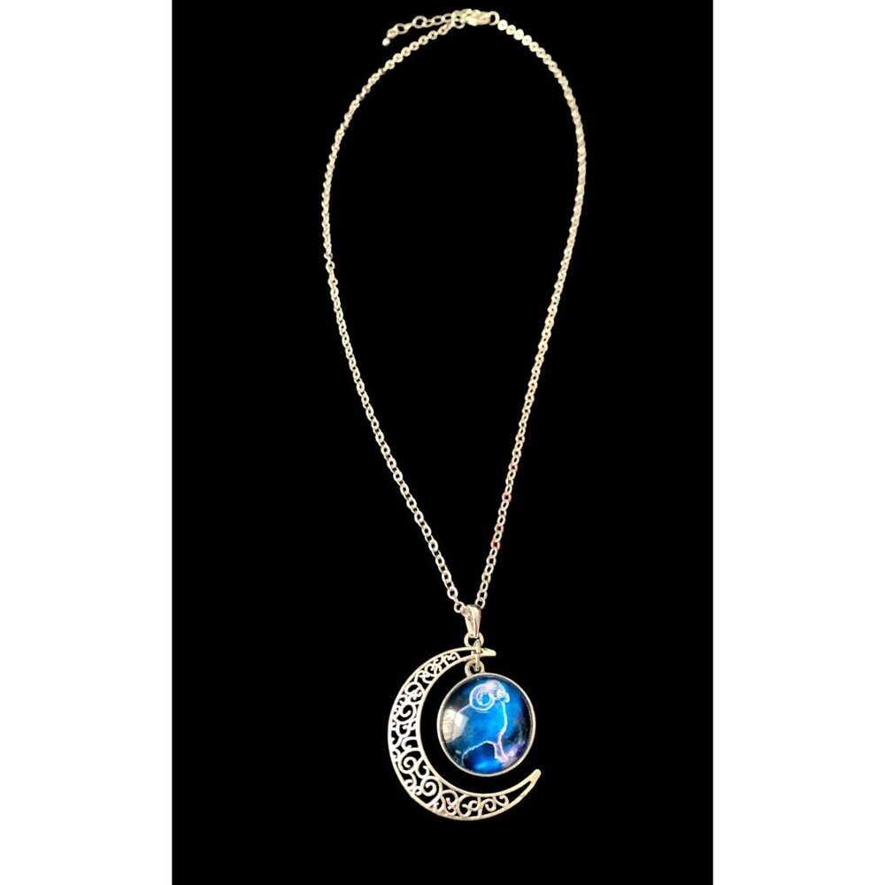 Aries Zodiac Sign Horoscope Pendant Necklace Silver Tone - Picture 8 of 8